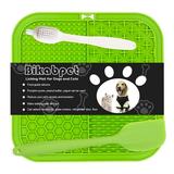 Bikabpet Lick mat for Dogs Peanut Butter and Slow Feeders for Dogs Dog Lick Mat with Suction Cups Apply Dog Bath Grooming to Divert Anxietyï¼ŒSilicone Scraper and scrubbing Brush (Green01)