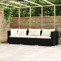 Carevas Wicker Patio Furniture 3 Piece with Cushions Black Poly Rattan