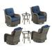 Meetleisure Outdoor Swivel Rocker Wicker Patio Chairs Sets of 4 With 2 Tables Blue