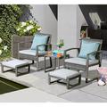Patiorama 5 Piece Outdoor Patio Wicker Furniture Set All Weather Grey PE Rattan Chair and Ottoman Footstool Set W/Coffee Table Cushions (Light Grey) for Garden Balcony Porch Space S