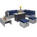 Topbuy 9 PCS Patio Furniture Set with 42 60 000 BTU Fire Pit Outdoor Space-Saving Sectional Sofa Set with Storage Box Navy