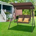Vicamelia 2-Seat Outdoor Patio Adjustable Canopy Swing Chair with Stand Soft Cushion for Backyard Garden Balcony Brown