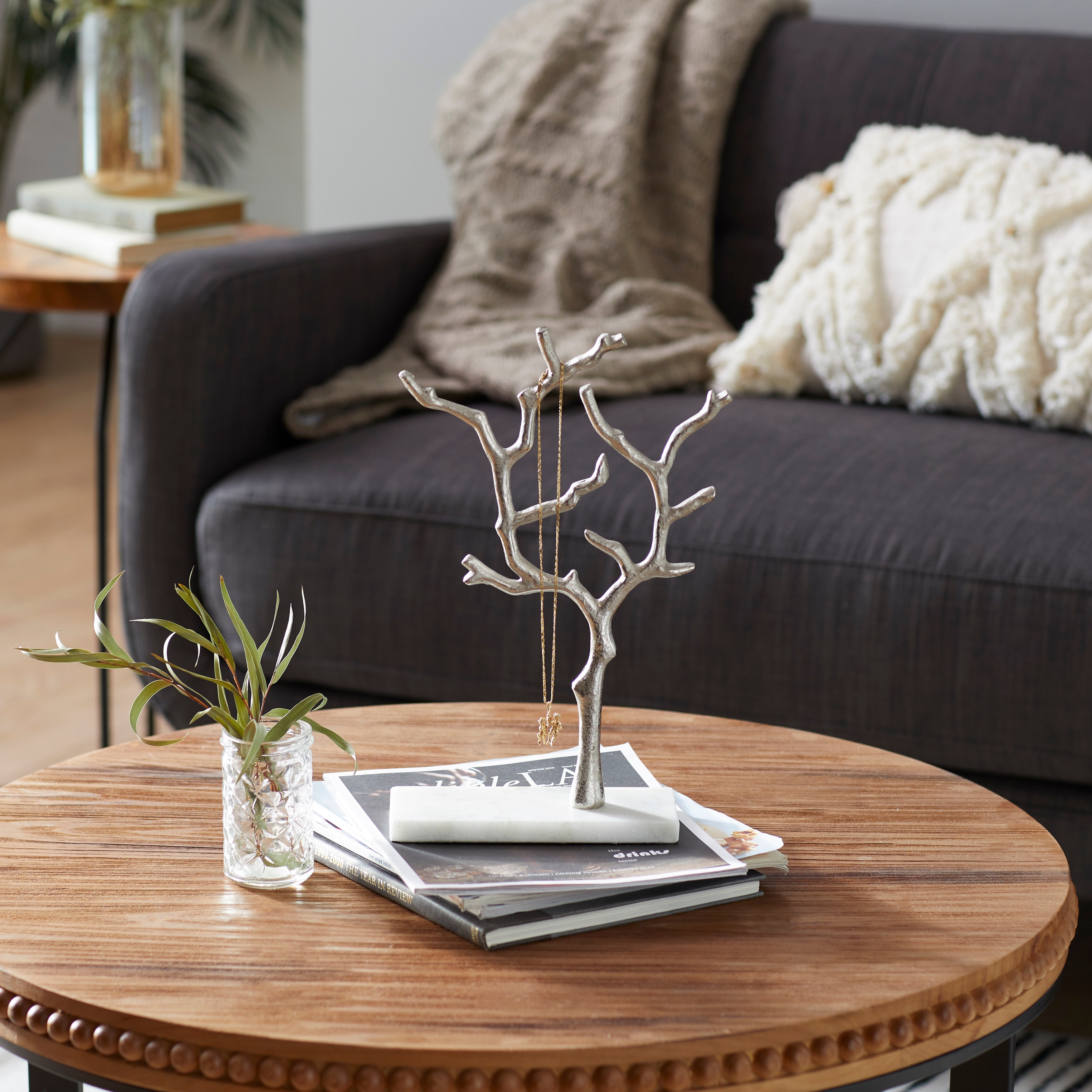 Silver Marble Tree Jewelry Stand with Rectangular Base