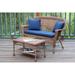 Jeco Honey Wicker Patio Love Seat And Coffee Table Set With Blue Cushion