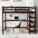 Traditional Loft Bed with Desk & Storage Shelves, Wood Bed with Full-Length Guardrail, Solid Wood Loft Bed Frame Over Workspace