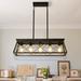 5-Light Golden Black Farmhouse Chandelier - Rustic Metal Pendant Island Lighting Modern Rectangular Design for Kitchen & Living Room Antique Indoor Ceiling Light