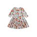 Sunisery Baby Girls Fall Dress Long Sleeve Round Neck Floral Pumpkin Print Dress Toddler Halloween Thanksgiving Outfit