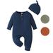 LAPAKIDS Baby Boy Clothes Outfit Set Solid Long Sleeve Baby Boy Romper Jumpsuit with Hat for 12-18 Months