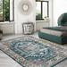 ZACOO 9 x 12 Large Area Rug for Living Room Bedroom Vintage Persian Distressed Rug Floral Print Rug Non-Slip Low Pile Foldable Thin Rug Blue