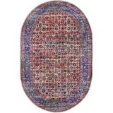 maahru collection washable rug â€“ 4 x 6 oval pink low-pile rug perfect for living rooms large dining rooms open floorplans