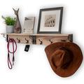 Rustic Wood Wall Shelf with Coat Hook Rack Leash & Key Holder - Set of 2 Grey Color 6 Hooks