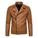 Mens Jackets Casual Spring Fall Loose Solid Color Zip Pu Leather Short Cropped Lapel Motorcycle Coat Jackets for Men
