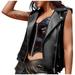 XFLWAM Faux Leather Vest For Women Lapel Sleeveless Moto Slim Fit PU Motorcycle Biker Waistcoat Outerwear Coat Black S