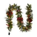 Soonbuy 9Ft Flocked Red Berries Decoration Pre-lit Christmas Garland 40 LED Decor for Fireplace Stairs Mantle Door Indoor Outdoor
