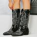 BTJX Cowboy Boots For Women Boots For Womens Embroidered Vintage Cowgril Cowboy Western Boots Motorcycle Boots Black US Size 8.5