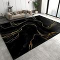 Modern Black Gold Marble Texture Area Rug Light Luxury Water Wave Art Style Indoor Non-Slip Rugs With Rubber Backing Decorative Large Carpet For Living Room Boys Bedroom Sports Room 5 x 7