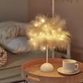 RKSTN Night Light Feather Table Lamp Bedside Lamps Battery Operated LED Table Lamp for Bedroom Living Room Party Wedding Centerpiece Christmas Valentine s Day Decor White on Clearance