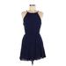 Blue Rain Casual Dress - Mini Halter Sleeveless: Blue Print Dresses - Women's Size Medium