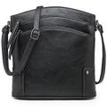 MARCO M KELLY Women Crossbody Purses Multi Pockets Large Signature Monogram Zip Shoulder Bags Ladies PU Leather Handbag, P-black