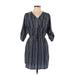 Stella Tweed Casual Dress - Shirtdress: Blue Grid Dresses - Women's Size Small