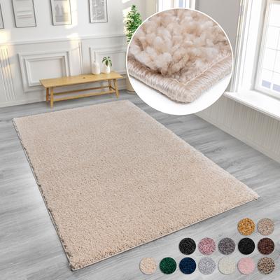 Hochflor-Teppich MY HOME "Viva" Gr. 5, beige (sand), B:200cm H:45mm L:200cm, Kunstfaser, Teppiche, Uni Farben, einfarbig, besonders weich und kuschelig, Kundenliebling Image