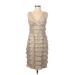 London Times Cocktail Dress - A-Line V Neck Sleeveless: Tan Print Dresses - Women's Size 6