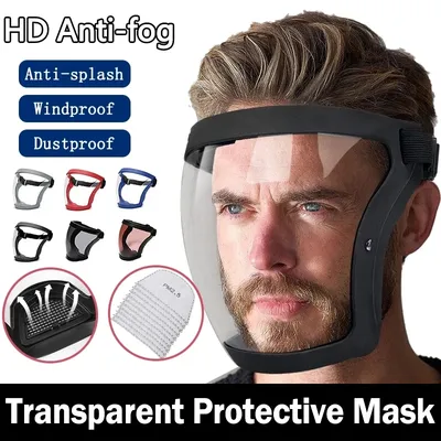 Transparent Full Faceshield Reusable Dustproof Anti-fog Mask HD Safety Glasses Kitchen Protection