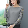 Flower Embroidery Batwing Sleeve O-Neck Spring Sweaters Women Casual Loose Knitted Pullovers Large