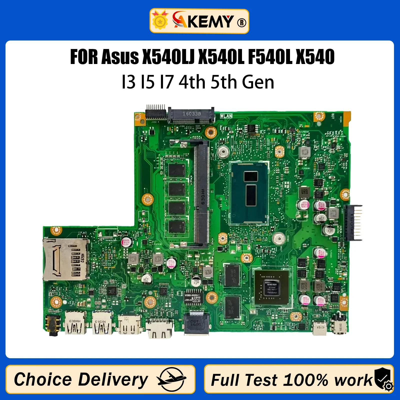 AKMEY X540LJ Laptop Motherboard I3 I5 I7 4th 5th Gen CPU 0GB 4GB RAM Für Asus X540LJ X540L F540L X540 Notebook mainboard Image