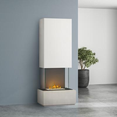 muenkel design Prato [moderner Design Ethanolkamin]: Concrete (Betonoptik) - safety burner 450 - Haube weiß