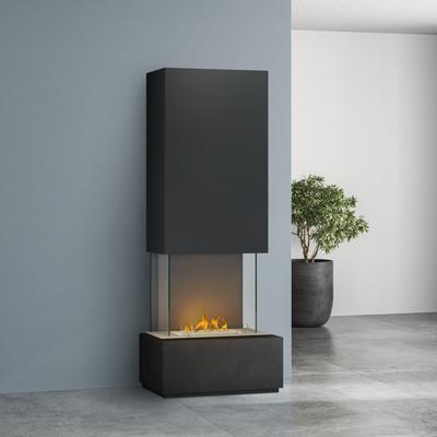 muenkel design Prato [moderner Design Ethanolkamin]: Nero (Schiefer schwarz) - safety burner 450 - Haube schwarz-grau