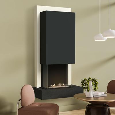 muenkel design Arco [moderner Design Ethanolkamin]: Nero (Schiefer schwarz) - safety burner 450 - Haube schwarz-grau Image