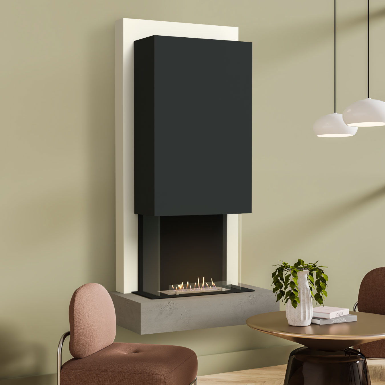 muenkel design Arco [moderner Design Ethanolkamin]: Concrete (Betonoptik) - Planika Senso - schwarz-grau