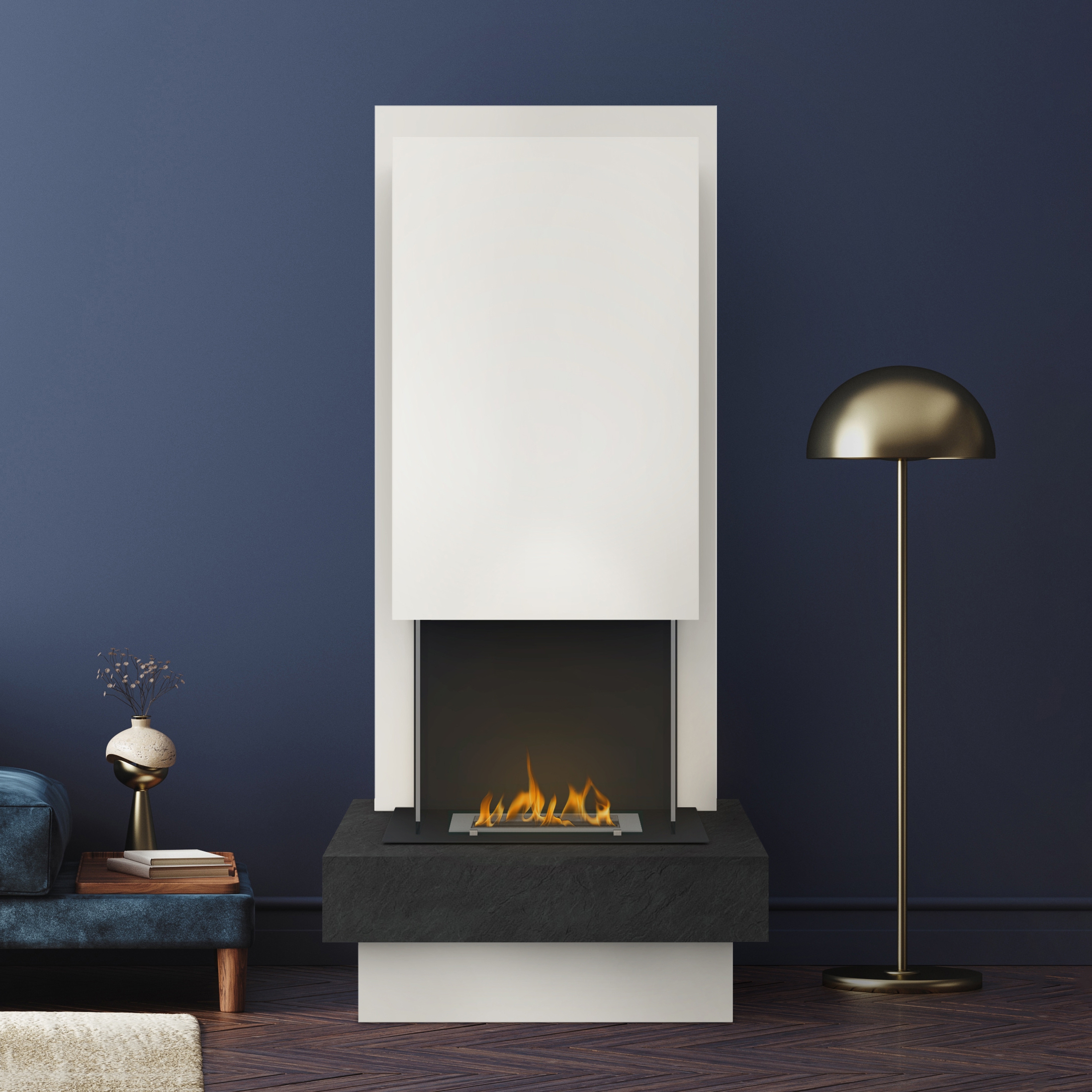 muenkel design Arco [moderner Design Ethanolkamin]: Galaxy (Schiefer dunkelgrau) - Planika Senso - schwarz-grau Image