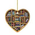 Book Lovers Heart Shaped Bookshelf Pendant Acrylic Ornament Stained Glass Kids Ball String Beads Glass Icicles Ornament Heart Door Beads Dangling Lights for Doorway Home Accents Holiday