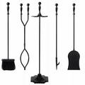 5pcs Black Wrought Iron Fireplace Fire Pit Tool Set