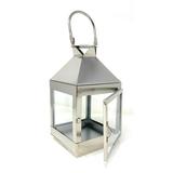 Serene Spaces Living Decorative Burnished Silver Finish Steel & Glass Square Lantern Metal Tabletop or Hanging Candle Lantern for Wedding Event Patio Garden Home Measures 8 Tall & 4 Squareâ€¦