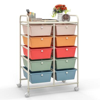 Costway 10-Drawer Rolling Storage Cart-Multicolor