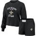 Women's WEAR by Erin Andrews Black New Orleans Saints Waffle Knit Long Sleeve T-Shirt & Shorts Lounge Set