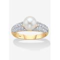 Women's Yellow Gold Over Sterling Silver Genuine Round Cultured Freshwater Pearl And Cubic Zirconia Ring (5/ by PalmBeach Jewelry in Pearl (Size 7)