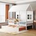 Twin Size Wood House Bed with Twin Size Trundle Bed, Funny Kids' Bed with Roof, Window and Fence, Twin Bed Frame