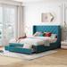 Queen Size Storage Bed Velvet Upholstered Platform Bed with Wingback Headboard and a Big Drawer