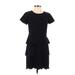 Ann Taylor LOFT Outlet Cocktail Dress - Mini Crew Neck Short sleeves: Black Solid Dresses - Women's Size 00 Petite