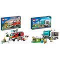 LEGO 60374 City Einsatzleitwagen der Feuerwehr, modernes Feuerwehrauto-Spielzeug & 60386 City Müllabfuhr, Müllwagen Spielzeug mit Mülltonnen für Kinder ab 5 Jahren