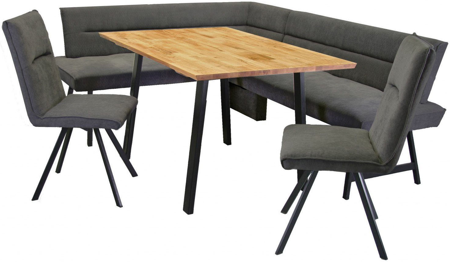 Eckbankgruppe HOME AFFAIRE "Sava", grau (dunkelgrau, dunkelgrau aulla 97, schwarz), B:211cm H:84cm T:170cm, 100% rPES, Sitzmöbel-Sets, Eckbankgruppe, Eckbank mit Wellenfederung im Sitz, Tisch Massiv Eiche