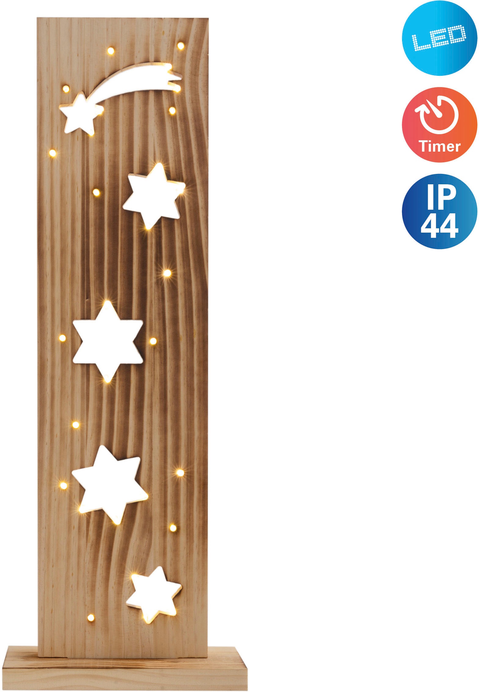 NÄVE LED Dekoobjekt "Sterne, Weihnachtsdeko aus Holz", beige (natur), H: 60cm, 1 Stk., Leuchten, Holz-Stehleuchte, Höhe ca. 60 cm, Batteriebetrieben Image