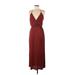 Lush Casual Dress - Midi V-Neck Sleeveless: Burgundy Solid Dresses - Women's Size 8