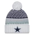 Women's New Era White Dallas Cowboys 2023 Sideline Cuffed Knit Hat with Pom