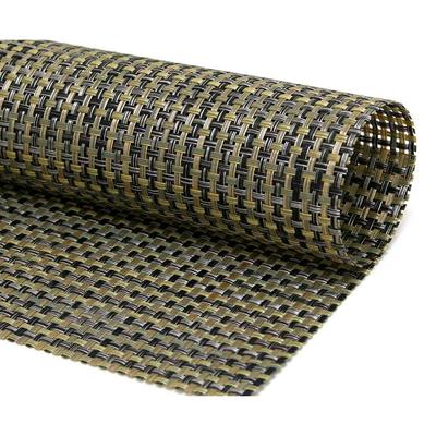 Front of the House XPM052GOV83 Rectangular Metroweave Woven Vinyl Placemat - 14" x 11", Gold, Green