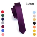 GUSLESON Super Slim Tie 3cm Satin Red Yellow Black Solid Ties Handmade Fashion Men Skinny Narrow